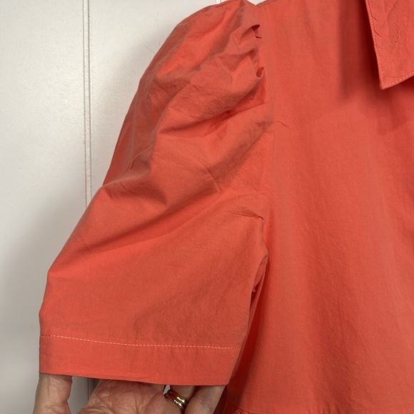 Ces Femme Womens Mini Dress S Tangerine Puff Sleeves Button Down Pockets Collar - Picture 4 of 13